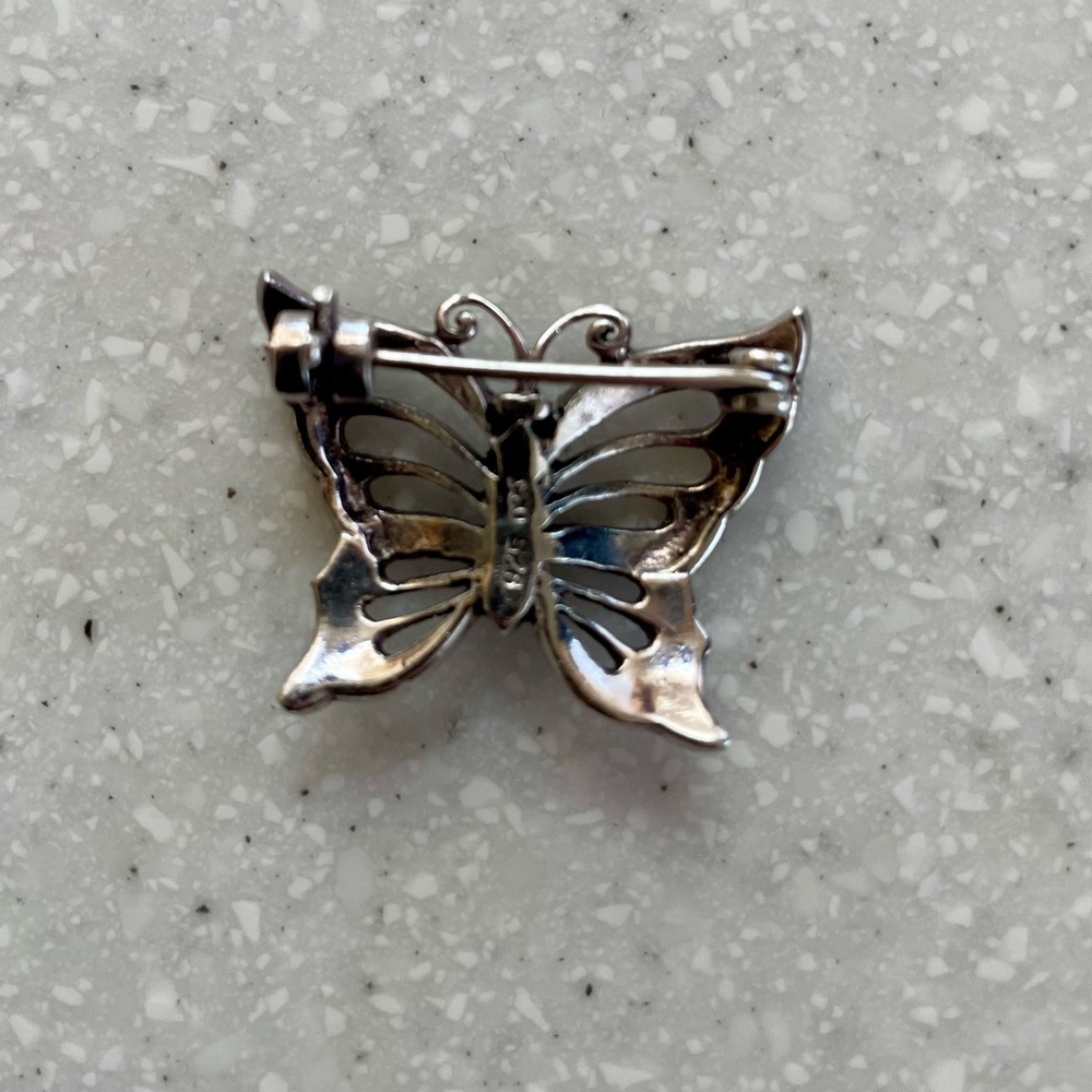 Tiny Marcasite Silver Butterfly Pin - Picture 3 of 3